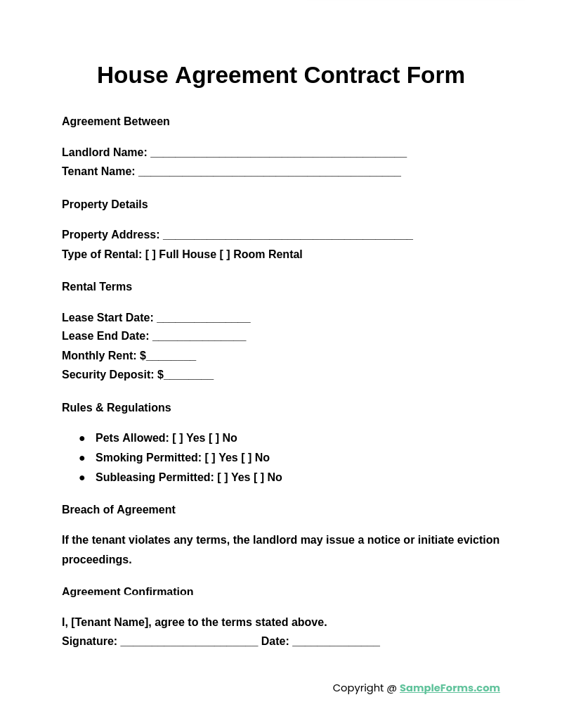 house agreement contract form