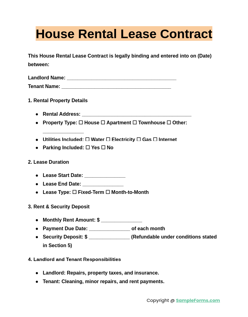 house rental lease contract