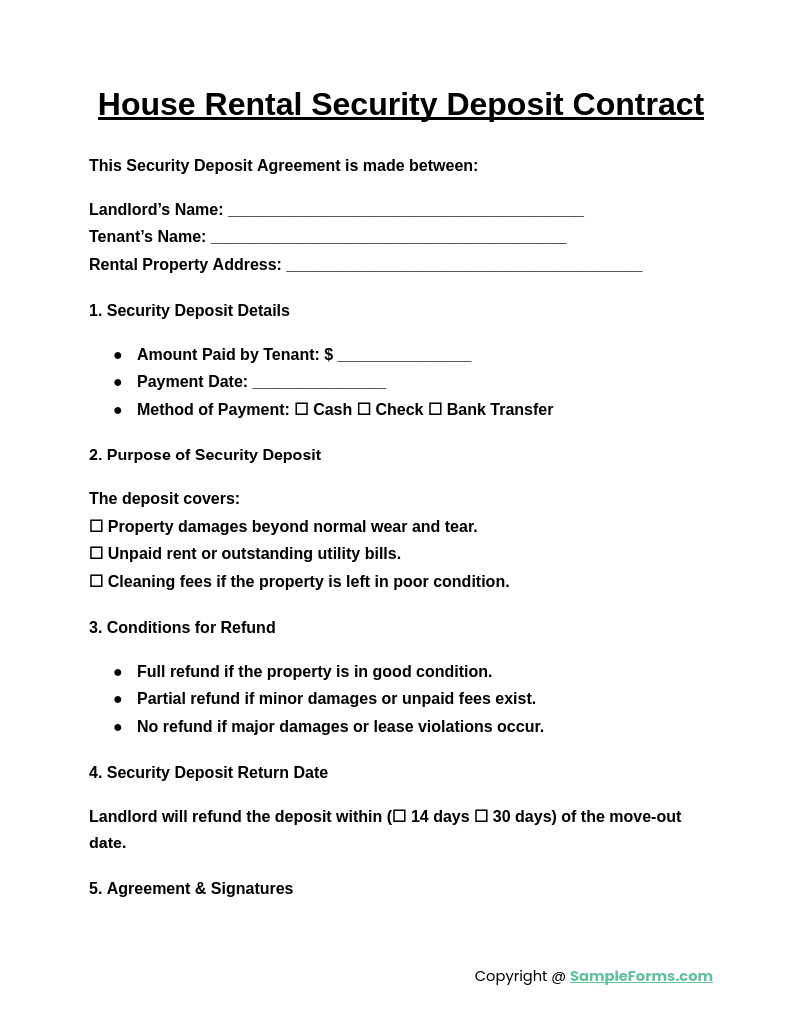 house rental security deposit contract