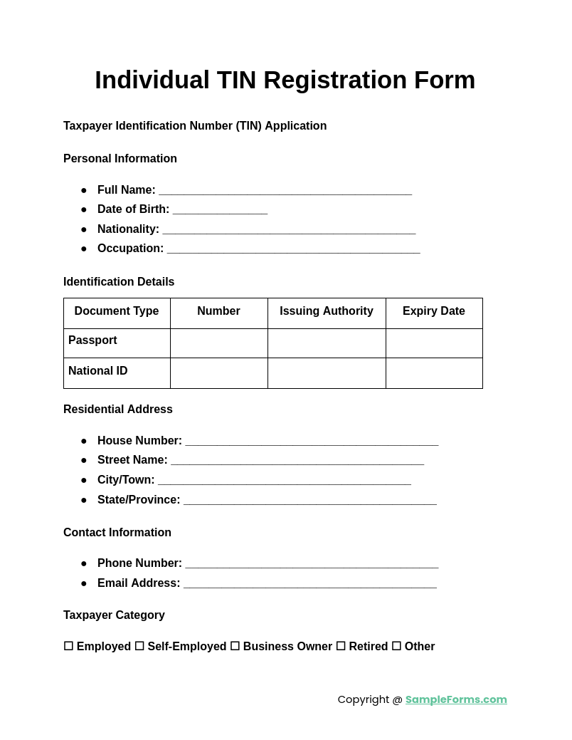 individual tin registration form