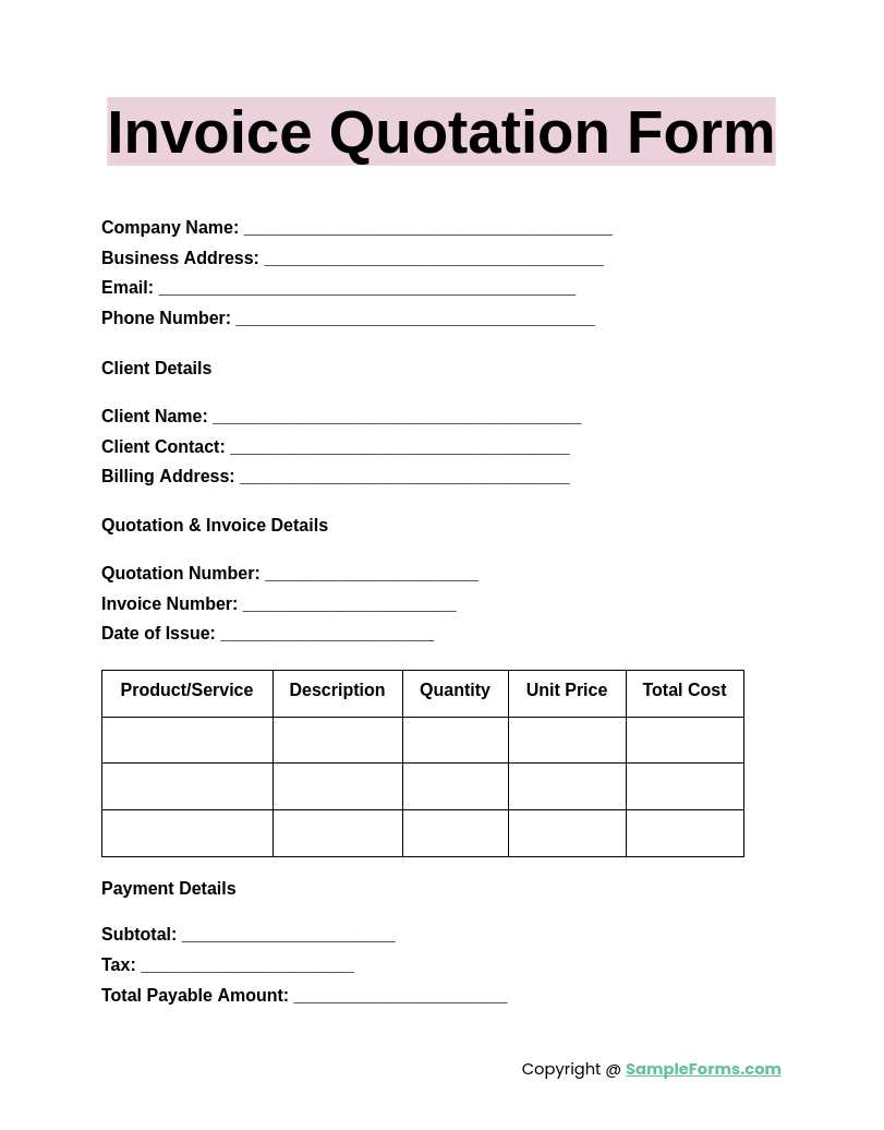 invoice quotation form