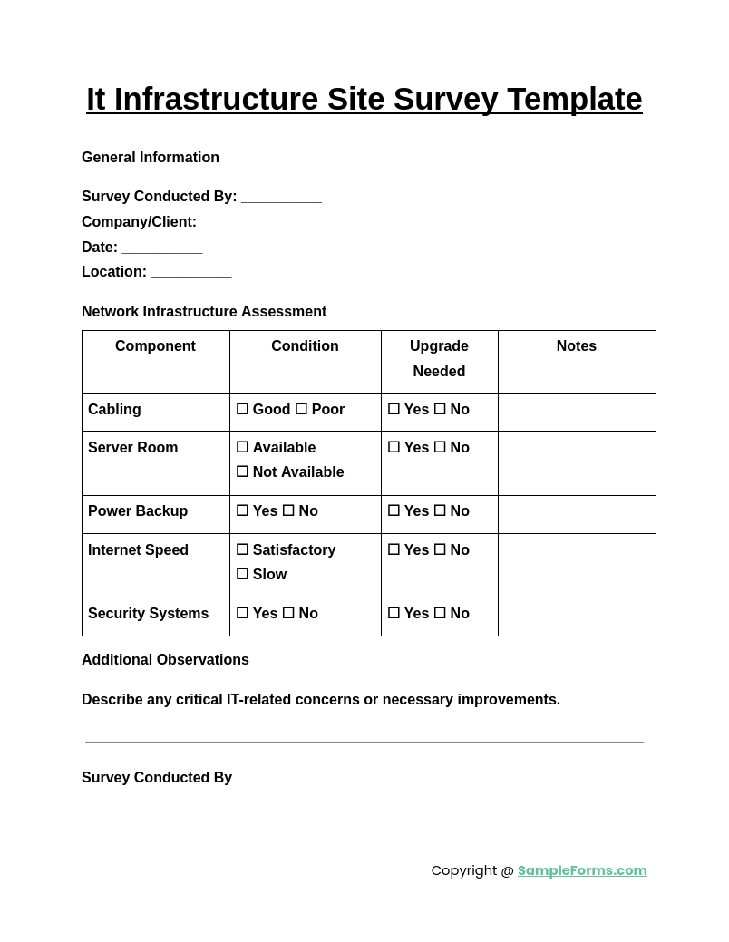 it infrastructure site survey template