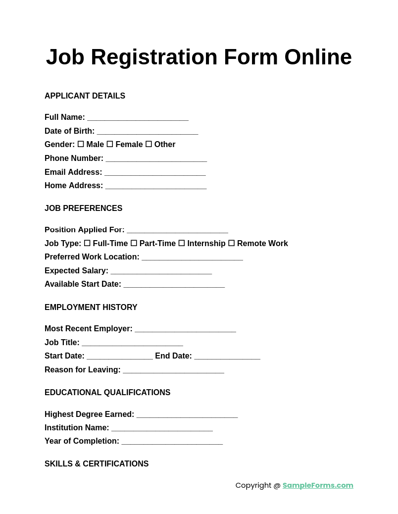 job registration form online