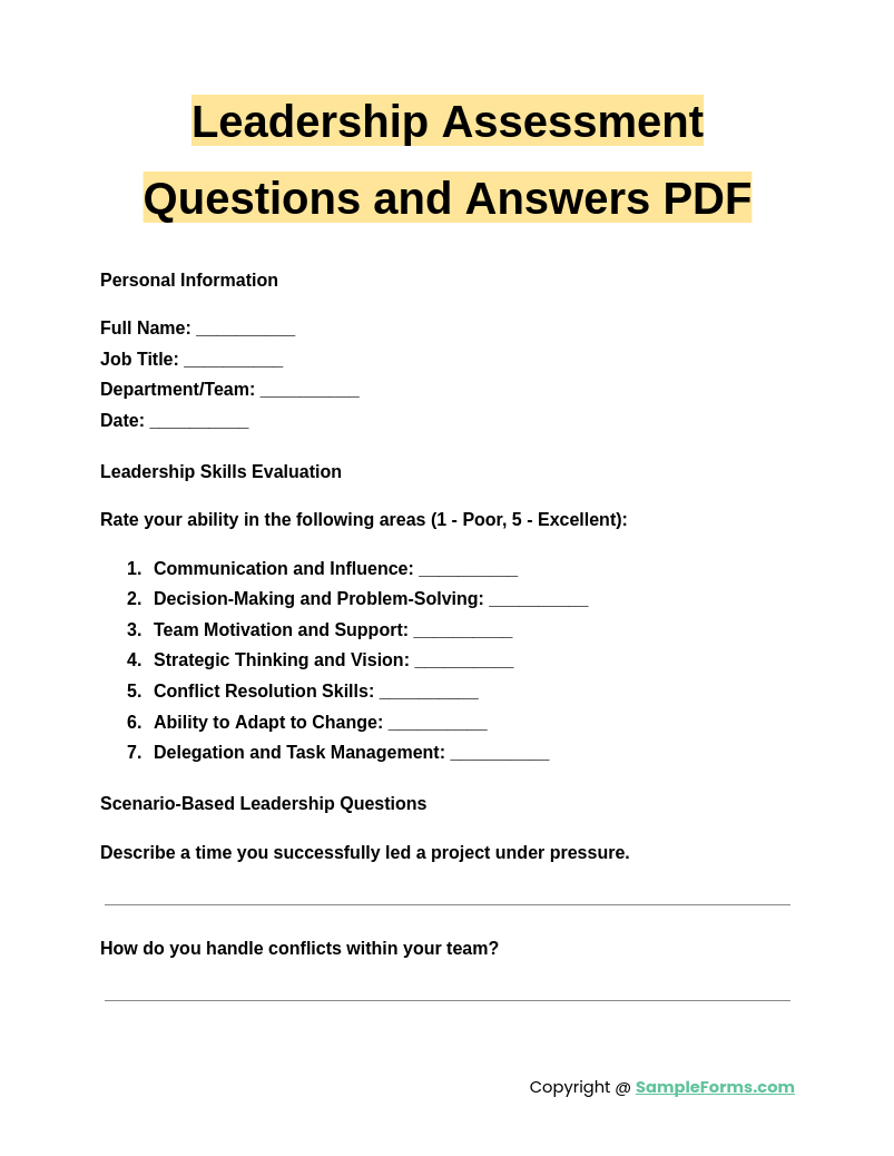 leadership assessment questions and answers pdf