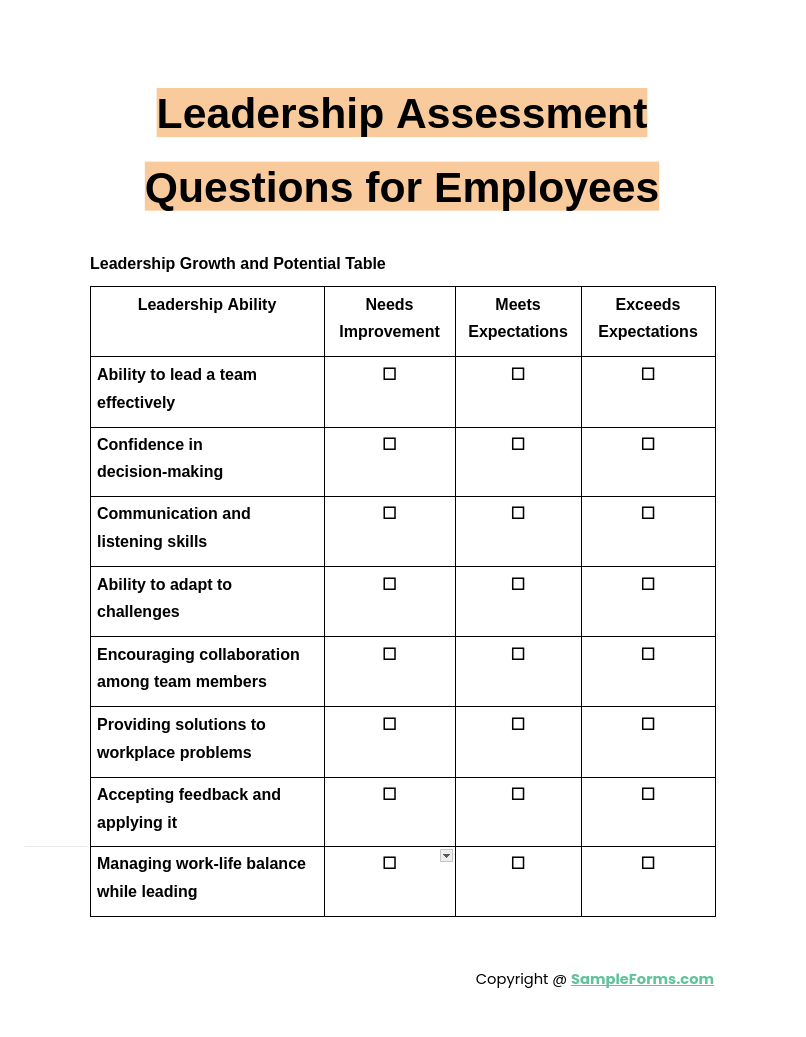 leadership assessment questions for employees