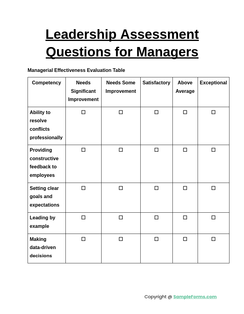 leadership assessment questions for managers