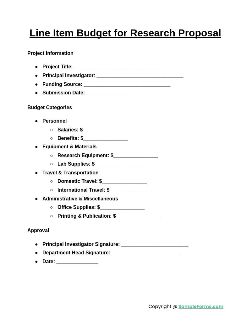 line item budget for research proposal