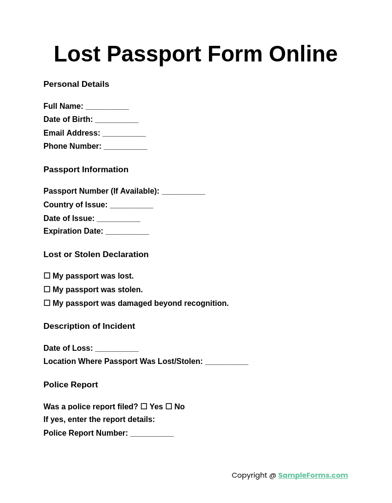 lost passport form online