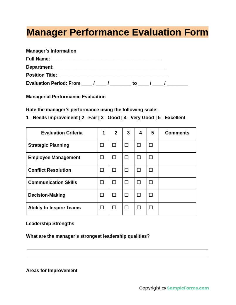 manager performance evaluation form