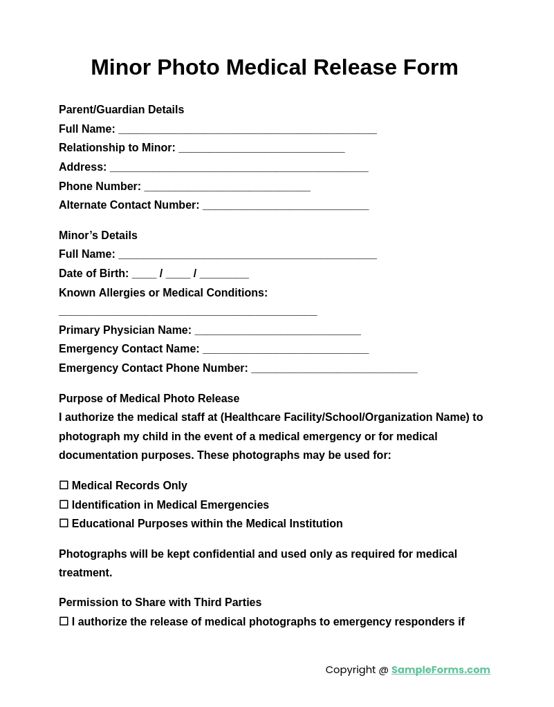 minor photo medical release form