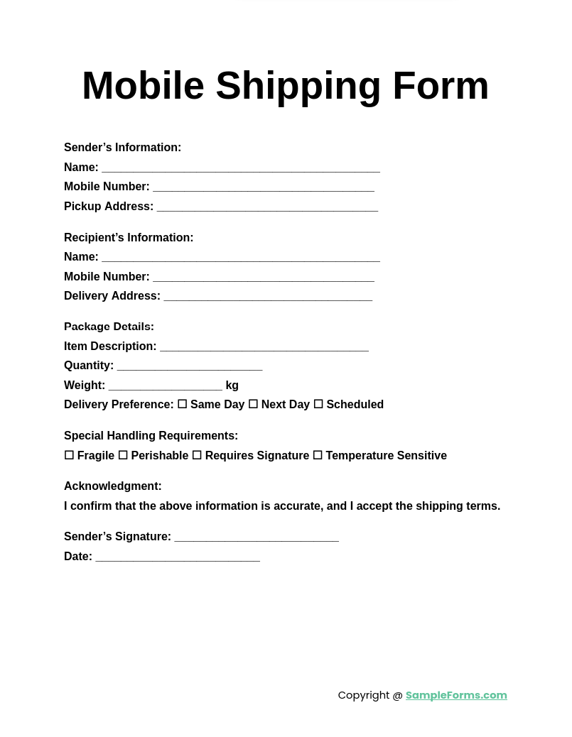 mobile shipping form