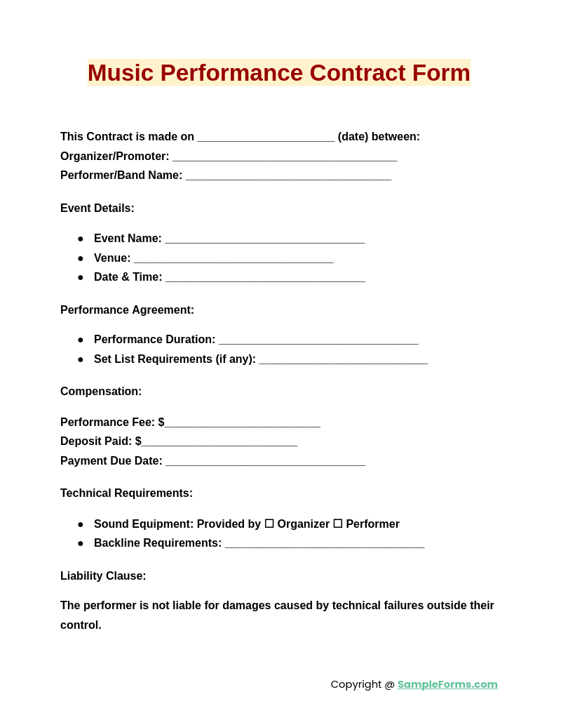 music performance contract form