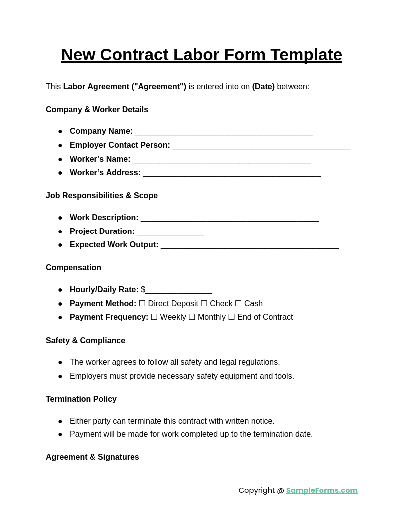 new contract labor form template