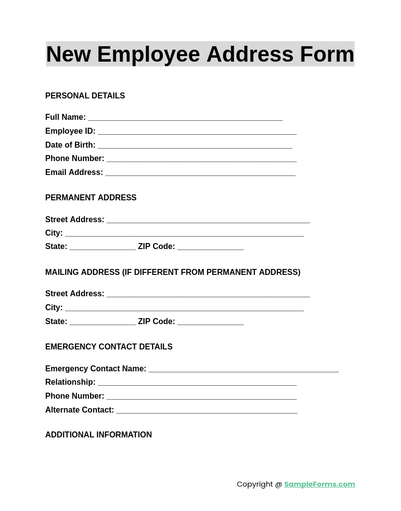 new employee address form