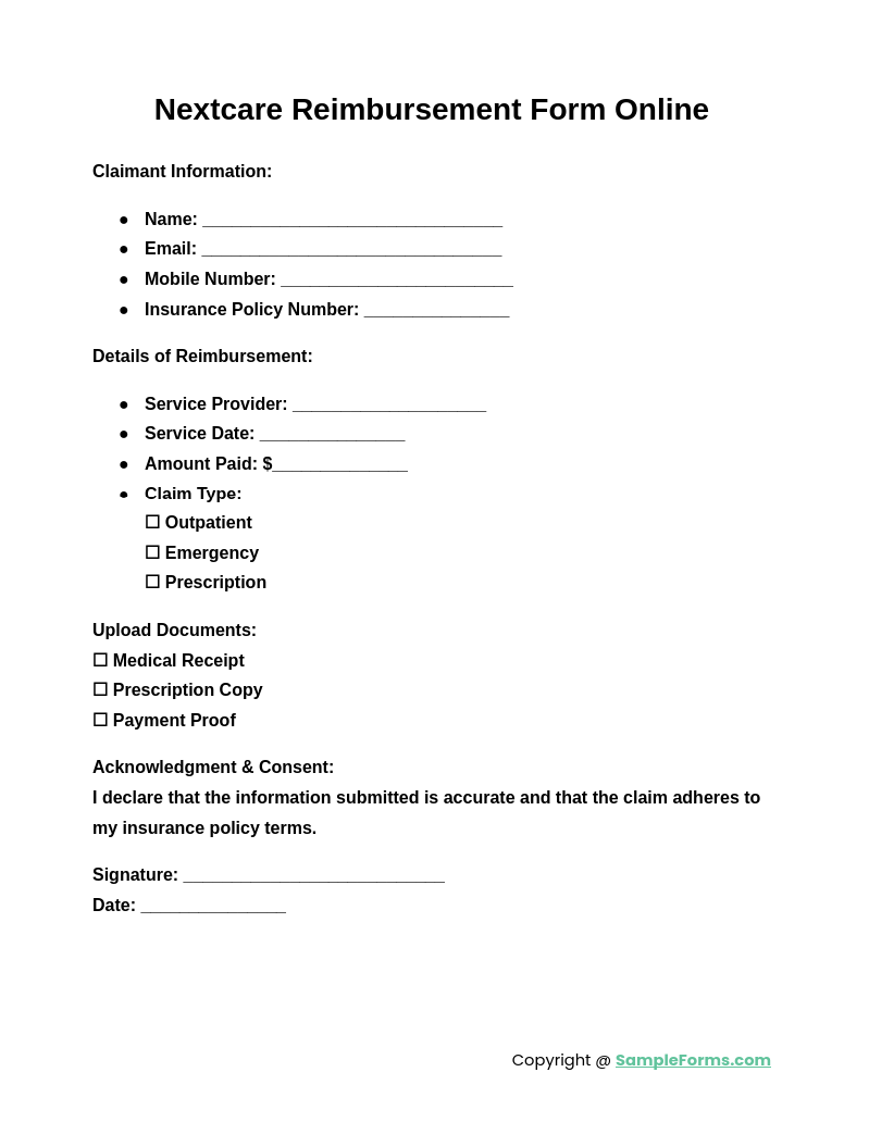 nextcare reimbursement form online