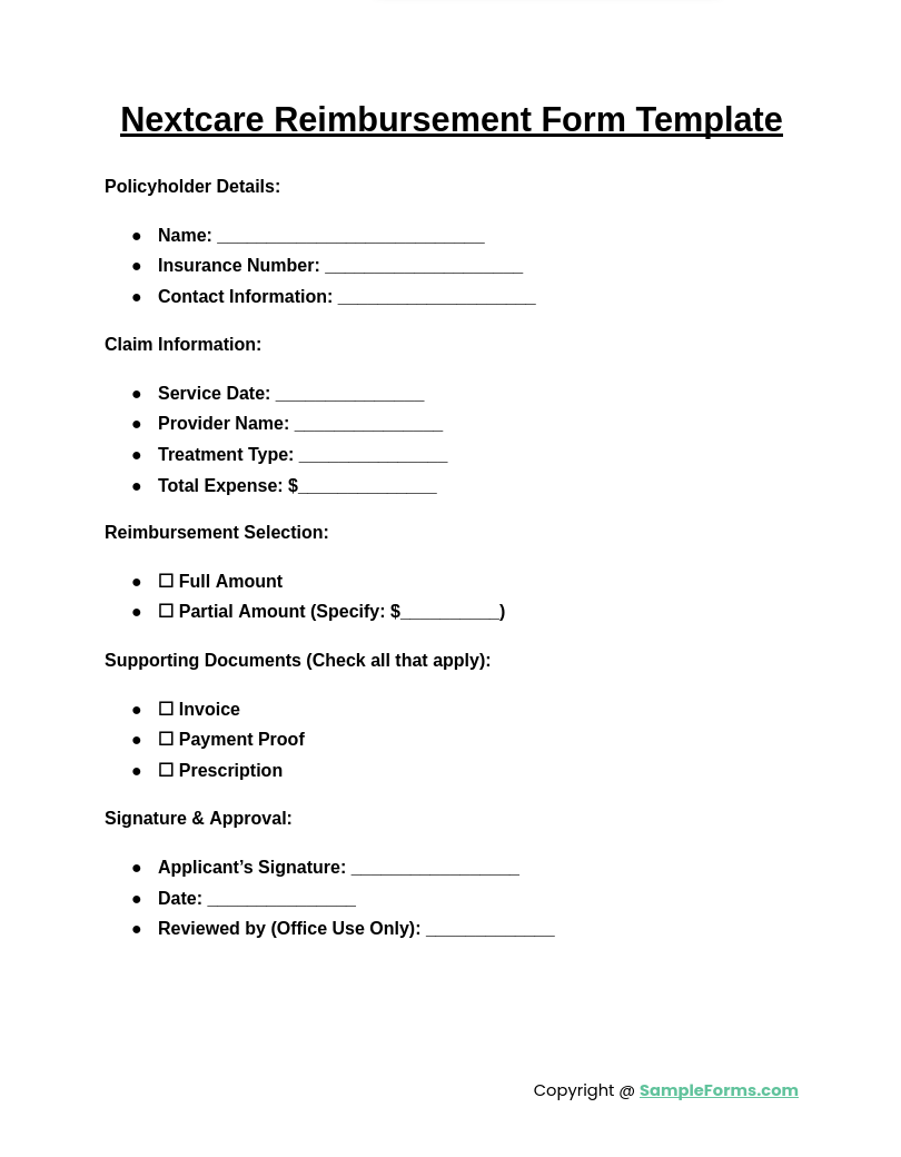 nextcare reimbursement form template