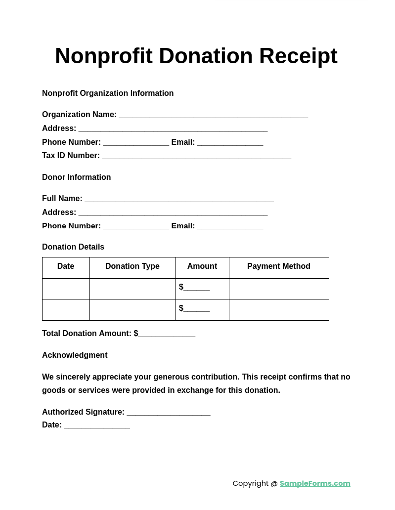 nonprofit donation receipt