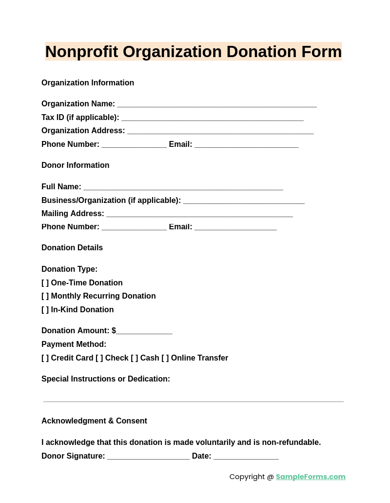 nonprofit organization donation form