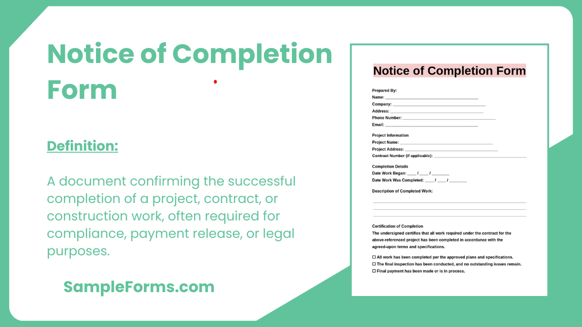 notice of completion form