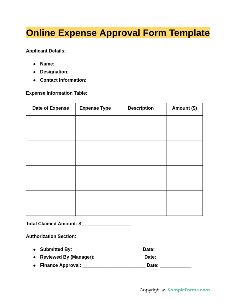 online expense approval form template