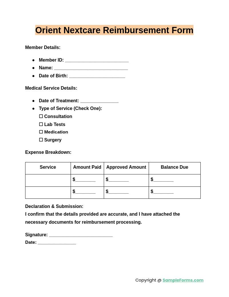 orient nextcare reimbursement form