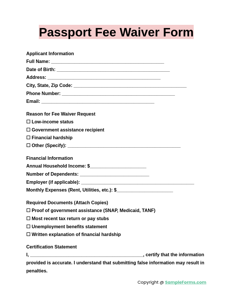 passport fee waiver form