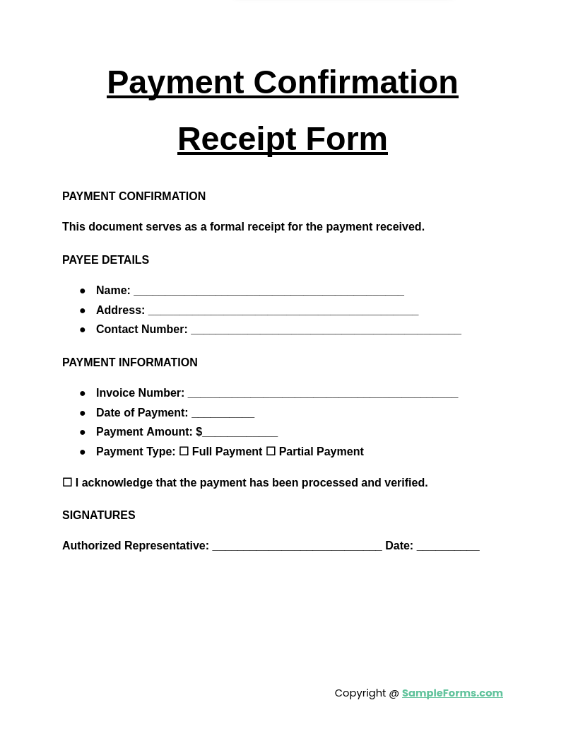 payment confirmation receipt form