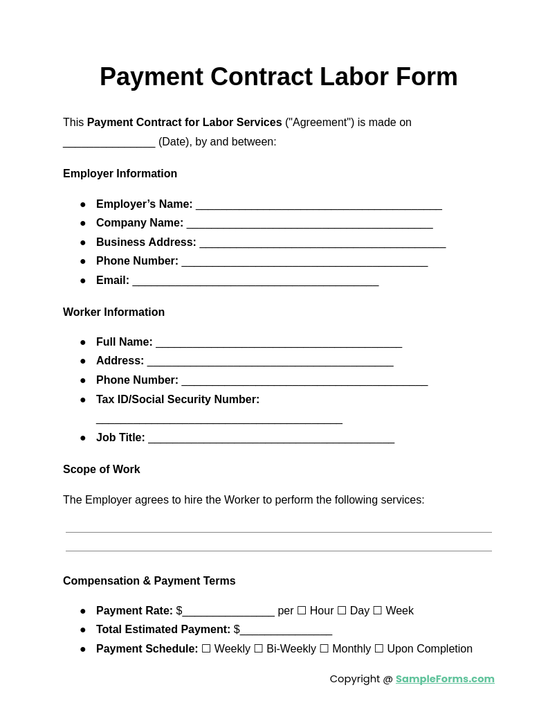 payment contract labor form