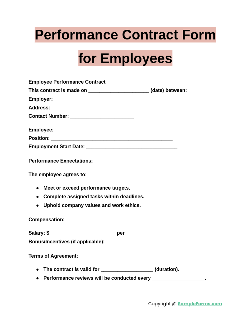 performance contract form for employees