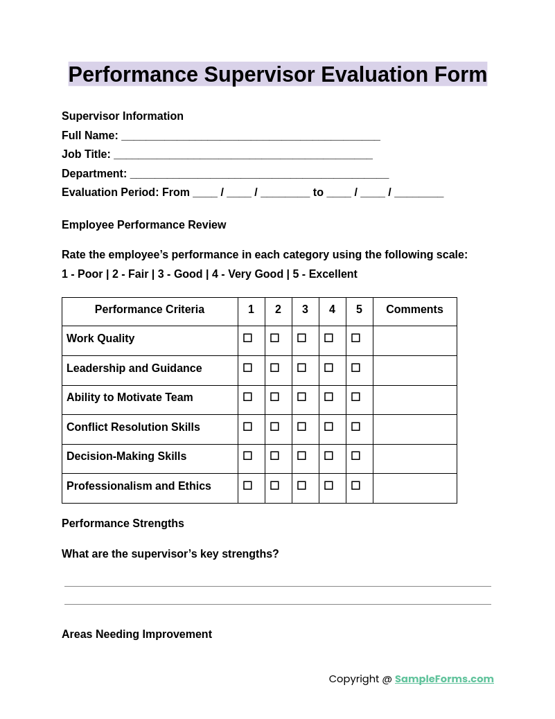 performance supervisor evaluation form