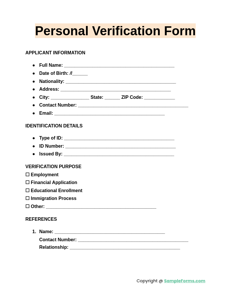 personal verification form