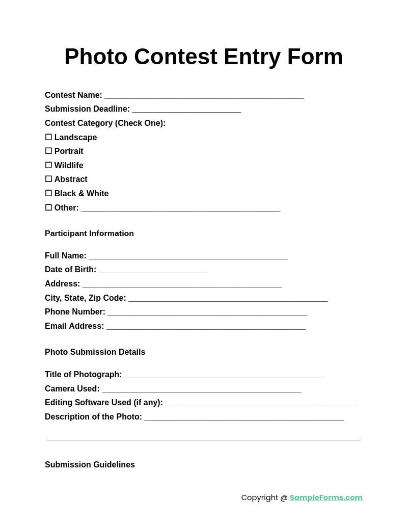 photo contest entry form