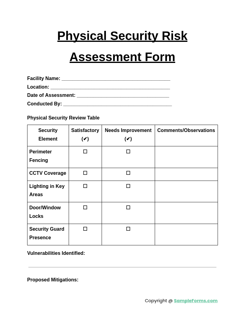 physical security risk assessment form