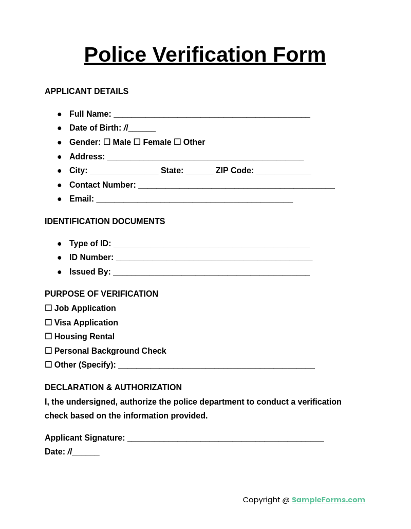 police verification form