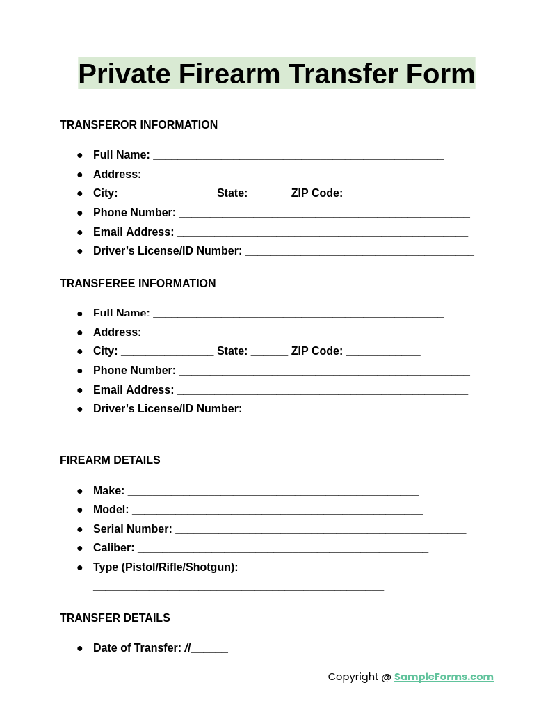 private firearm transfer form