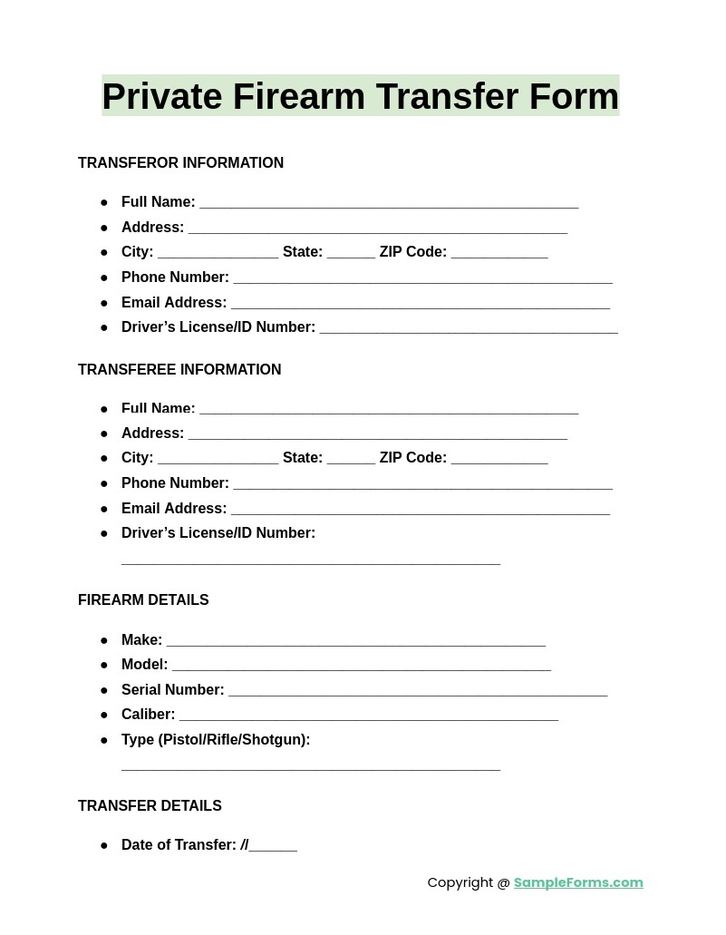 FREE 12 Gun Ownership Transfer Form Samples PDF MS Word Google Docs