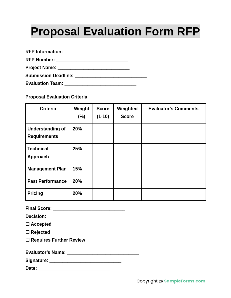 proposal evaluation form rfp