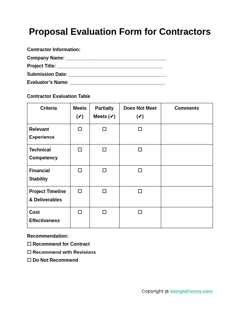 proposal evaluation form for contractors