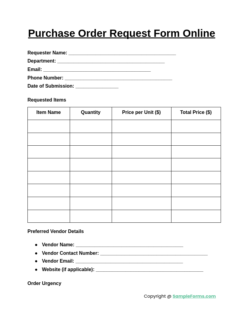 purchase order request form online