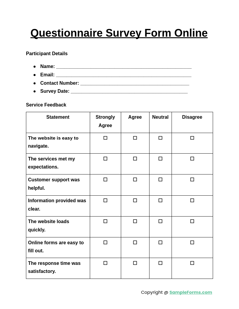 questionnaire survey form online