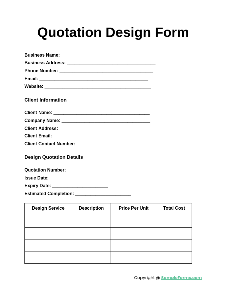 quotation design form