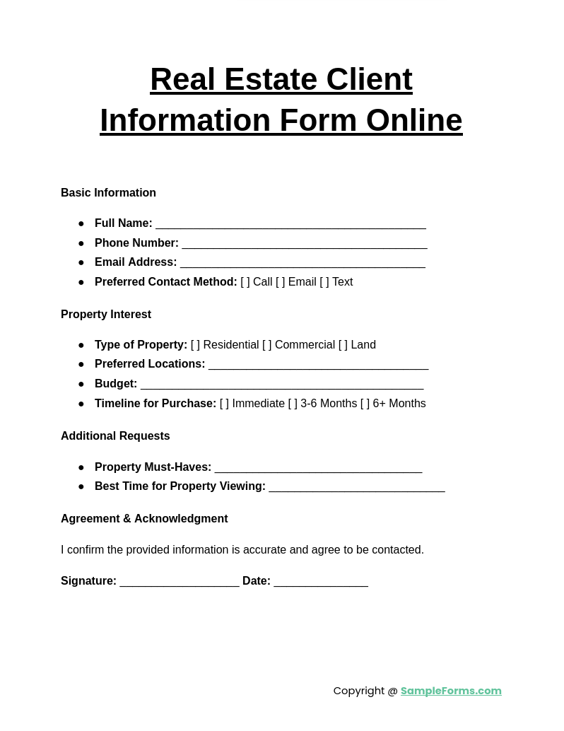 real estate client information form online