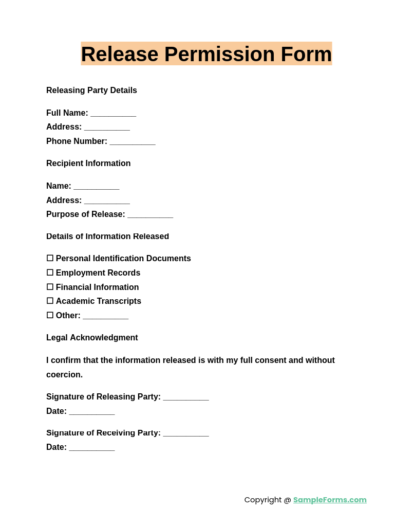 release permission form