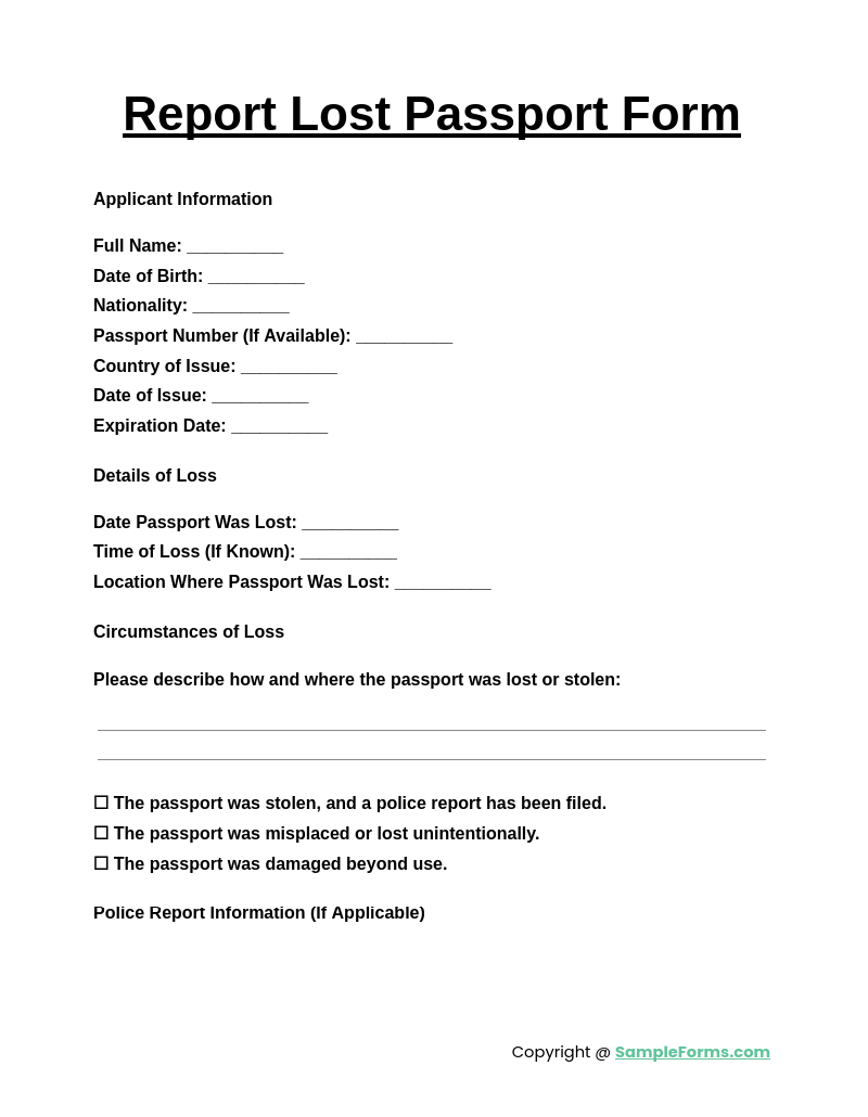 report lost passport form