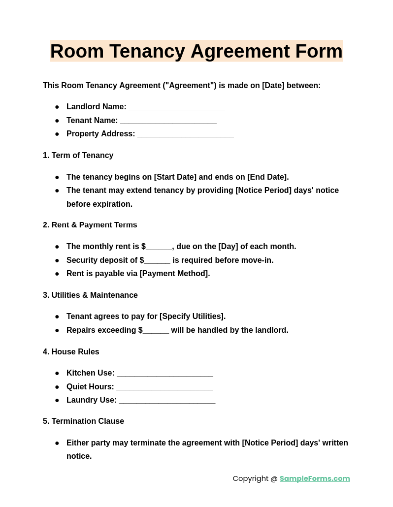 room tenancy agreement form