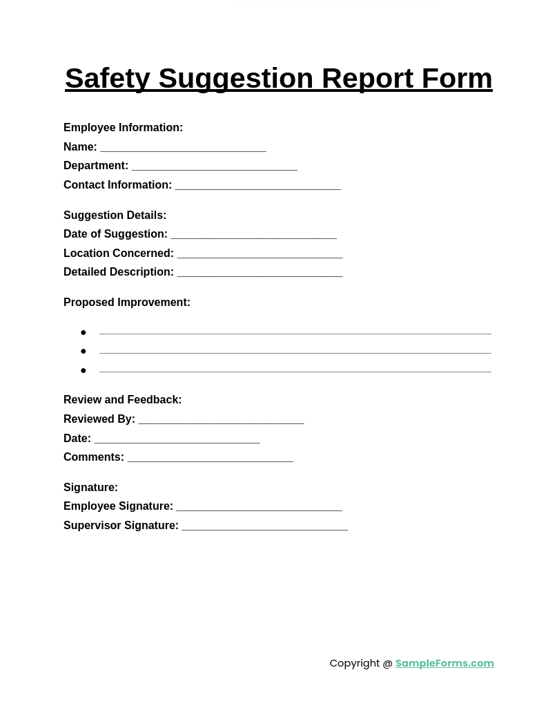 safety suggestion report form