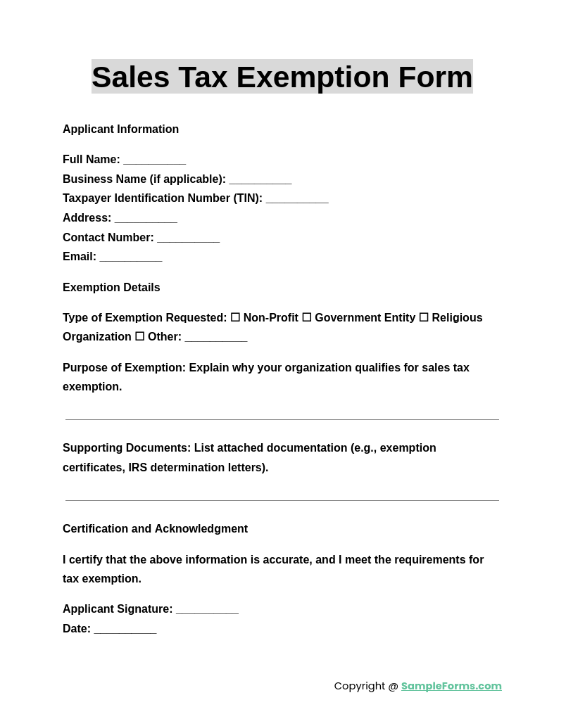 sales tax exemption form