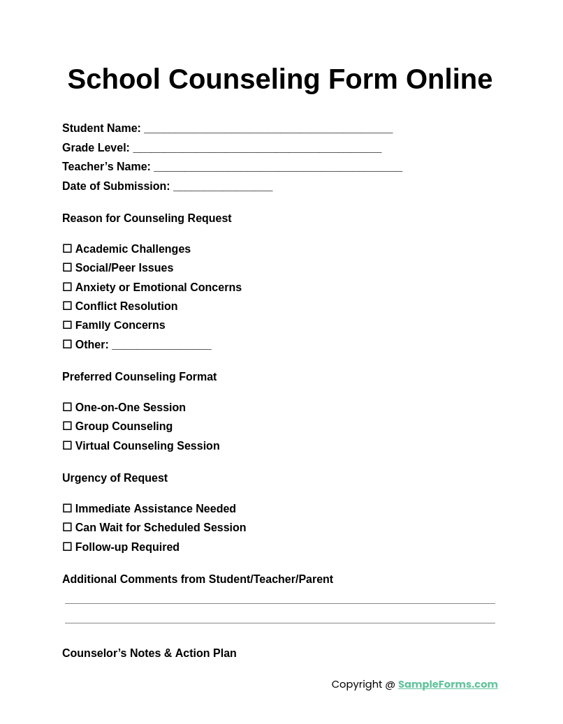 school counseling form online