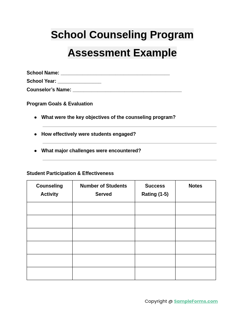 school counseling program assessment example