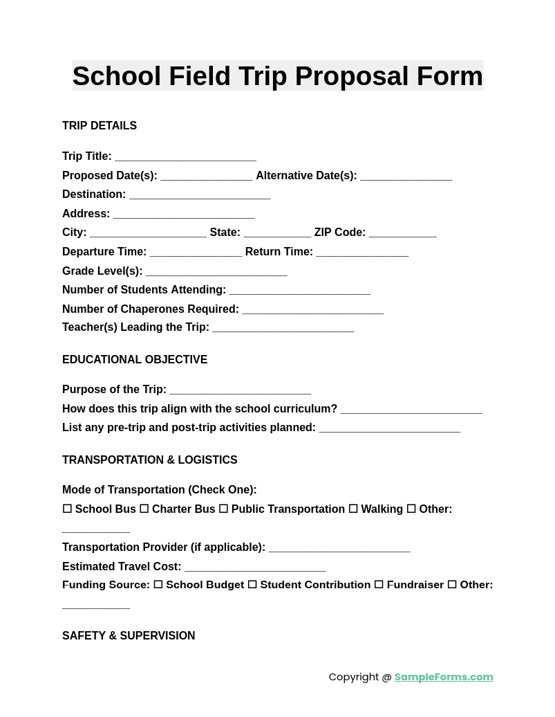 school field trip proposal form